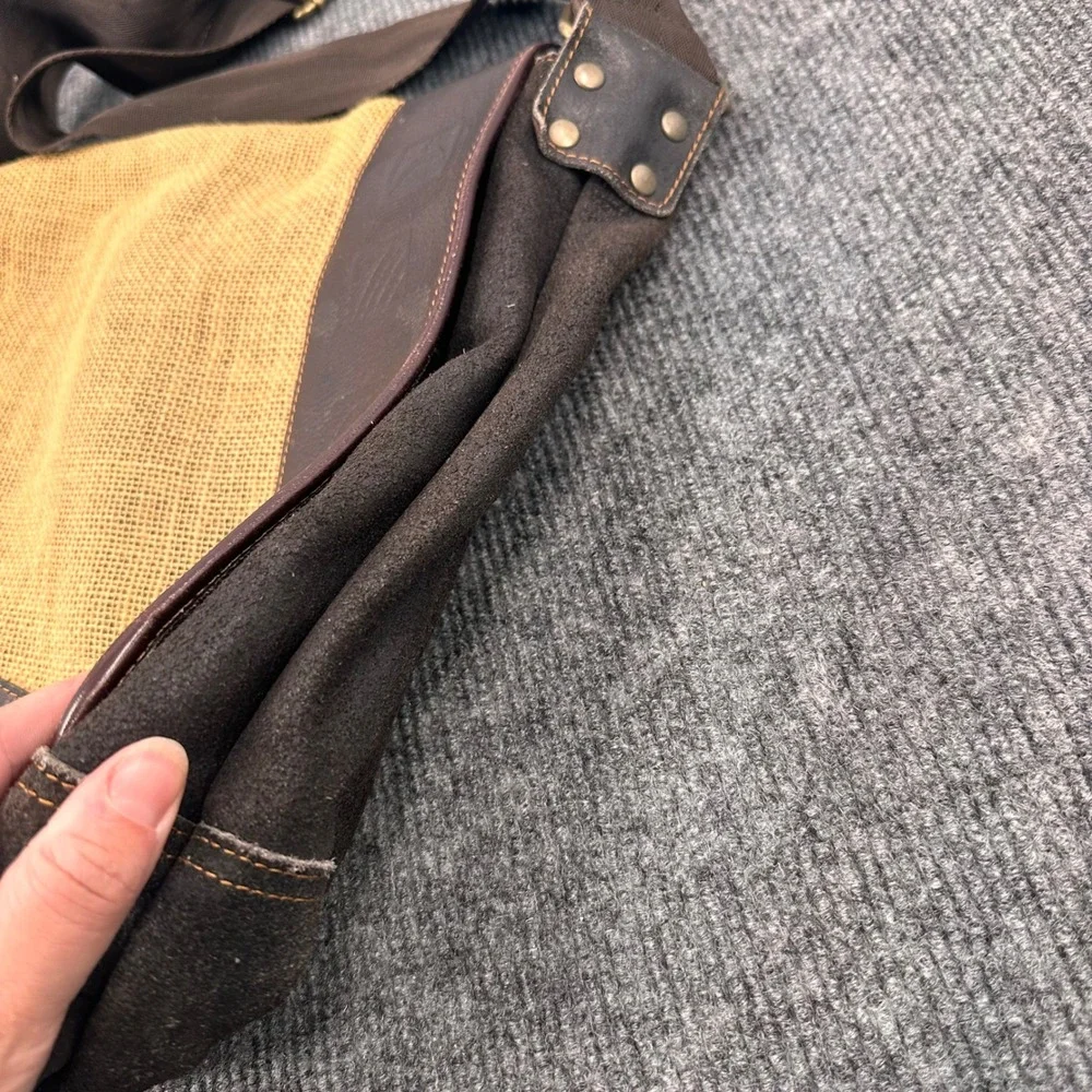 Juan Valdez Cafe Messenger Bag Large Leather Burlap Suede Brown Y2K Casual
